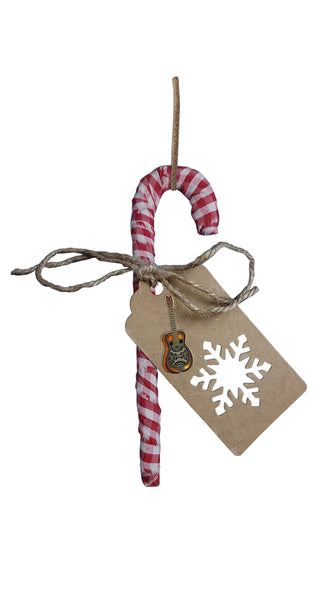 Christmas Ornament - Handmade Farmhouse Cloth Christmas Candy Cane with Resophonic Guitar Decoration