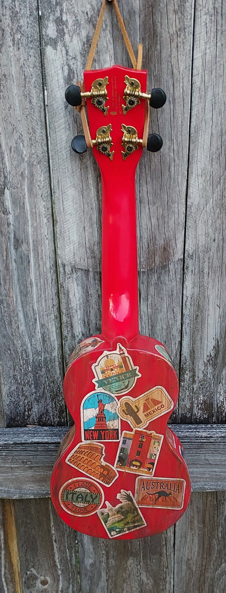 Original One of a Kind Distressed Travel Stamped Ukulele – Strum