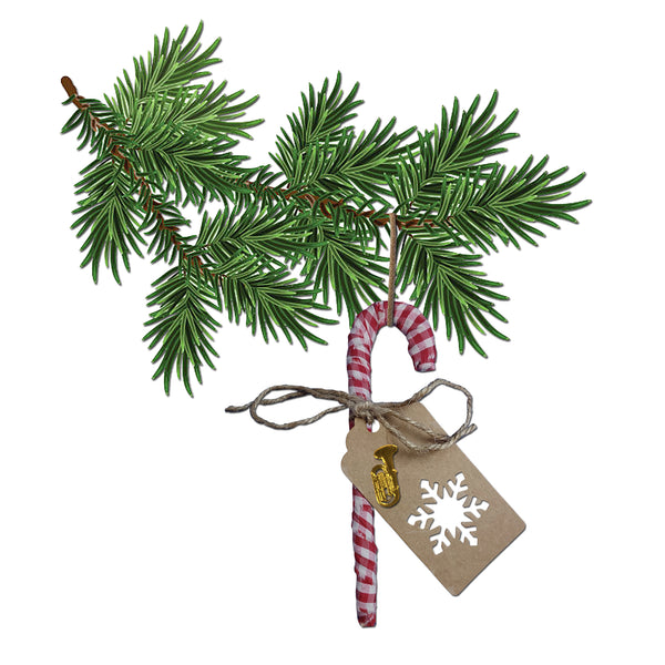 Christmas Ornament - Handmade Farmhouse Cloth Christmas Candy Cane with Tuba Decoration