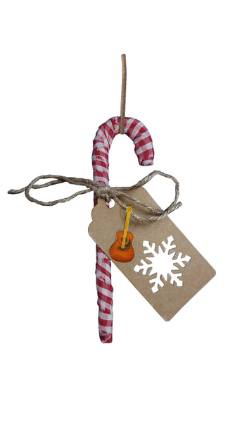 Christmas Ornament - Handmade Farmhouse Cloth Christmas Candy Cane with Acoustic Guitar Decoration