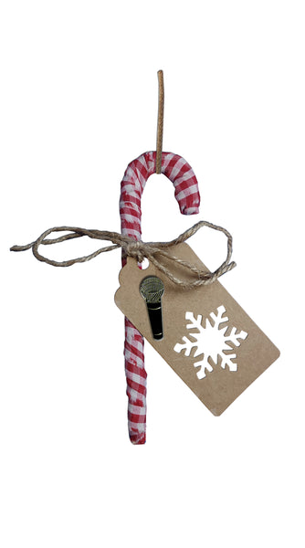 Christmas Ornament - Handmade Farmhouse Cloth Christmas Candy Cane with Microphone Decoration