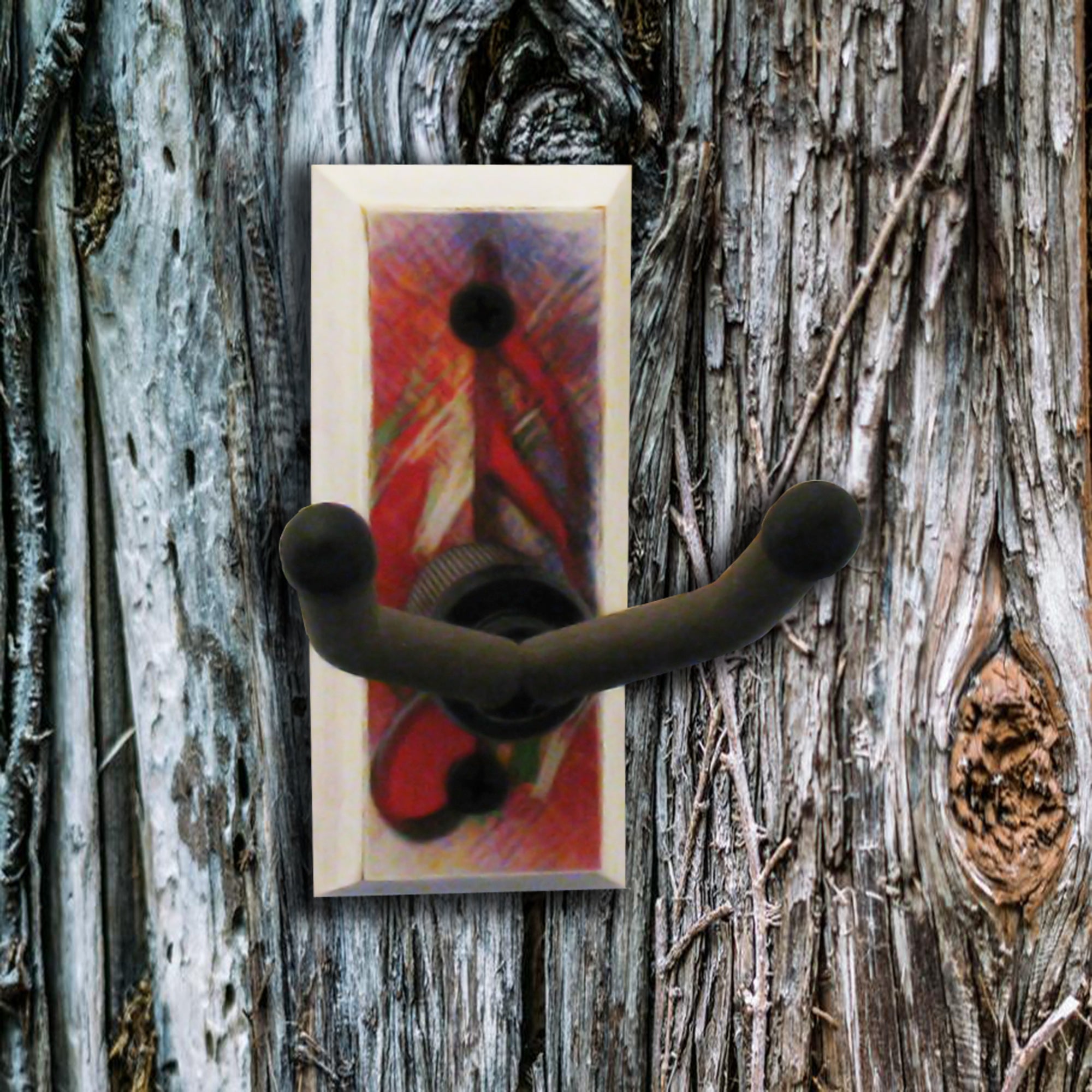 Banjo Wall Hanger - 16th Note in Red - Distressed Reclaimed Oak