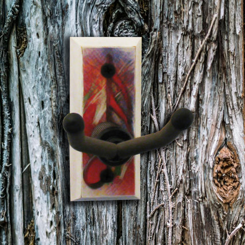 Ukulele Wall Hanger - 16th Note in Red - Distressed Reclaimed Oak