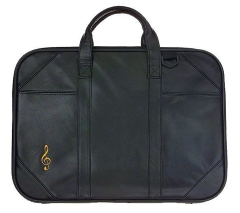 Briefcases - Black Leather Briefcase With Embroidered G-Clef