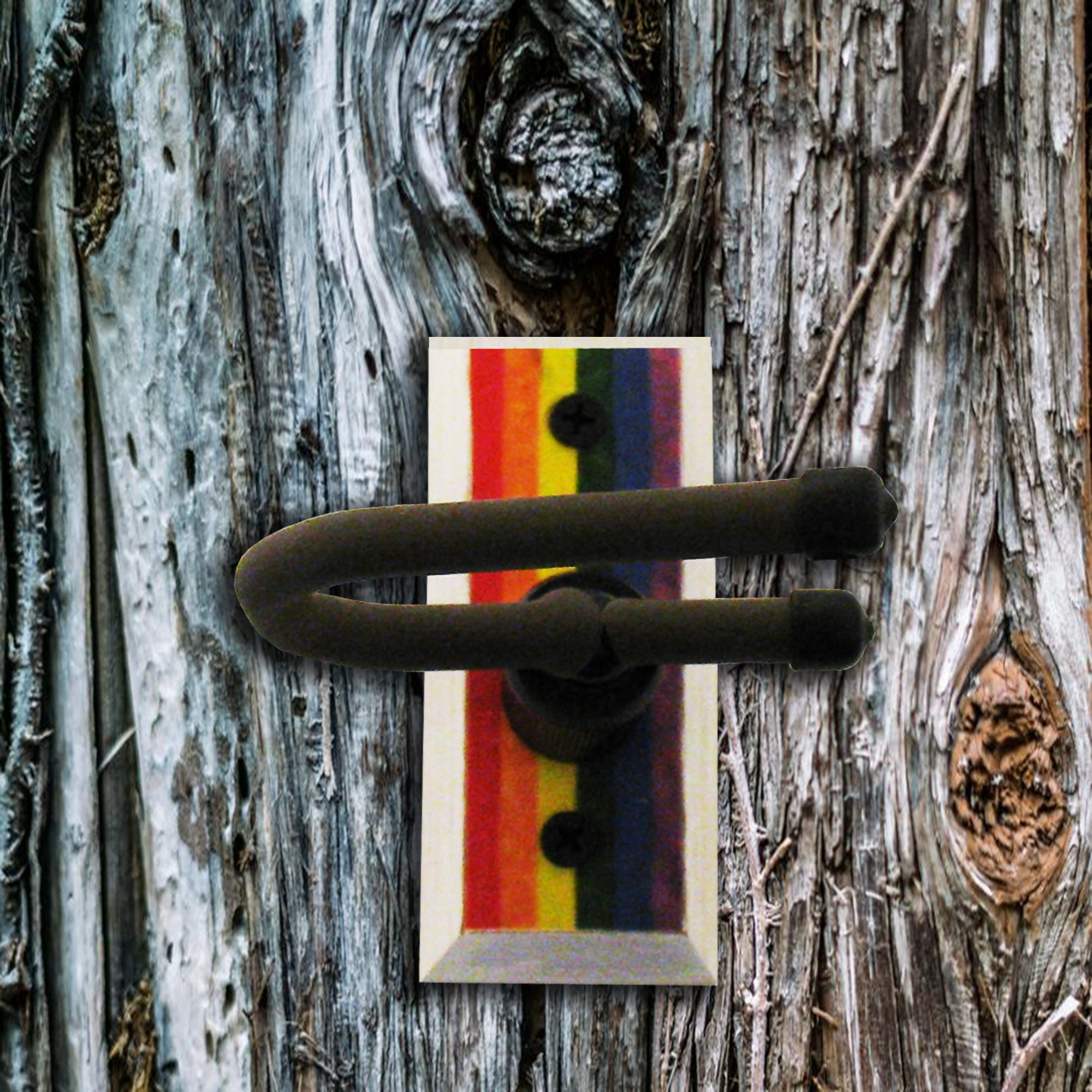 Dulcimer Wall Hanger - Rainbow Flag - Distressed Reclaimed Oak