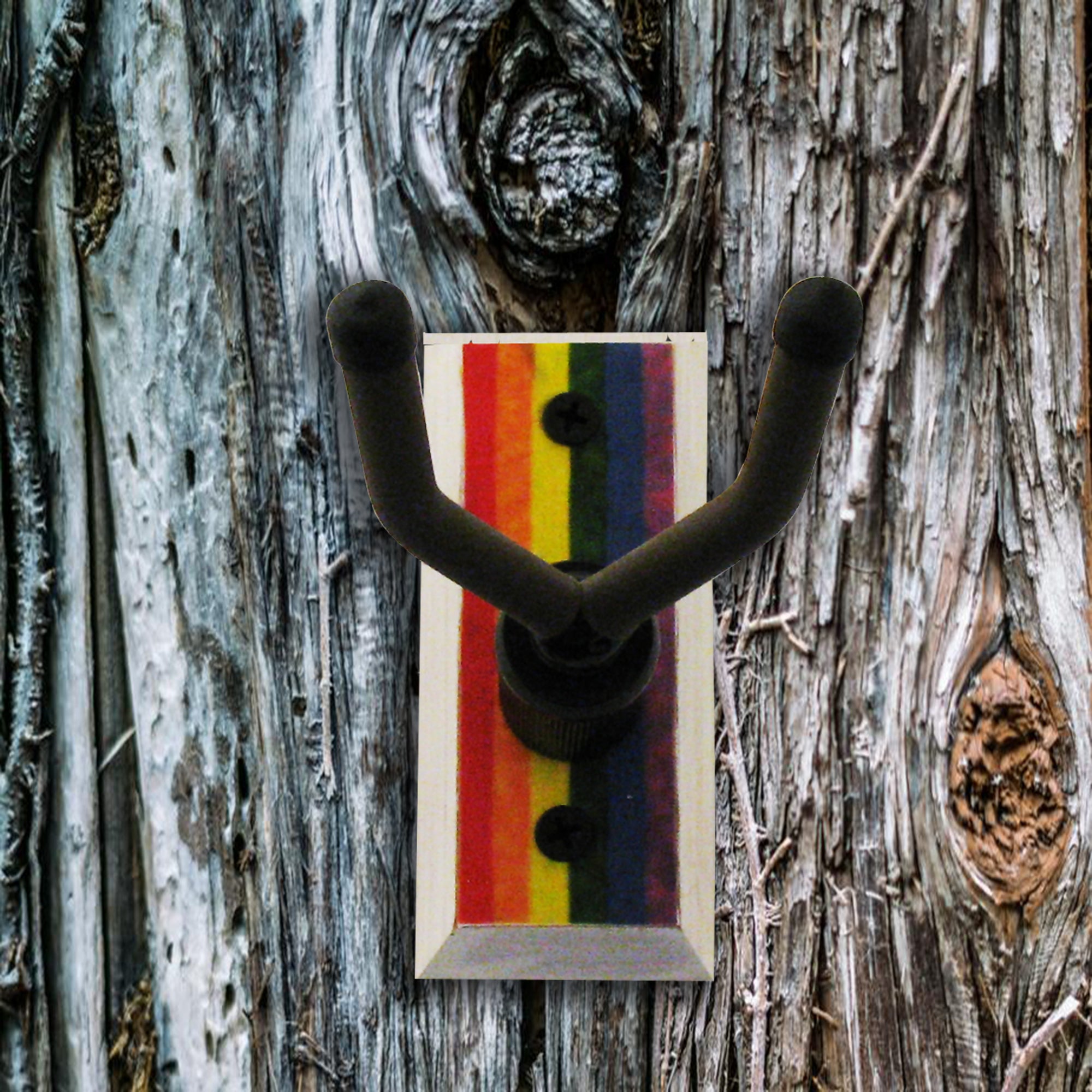 Ukulele Wall Hanger - Rainbow Flag - Distressed Reclaimed Oak