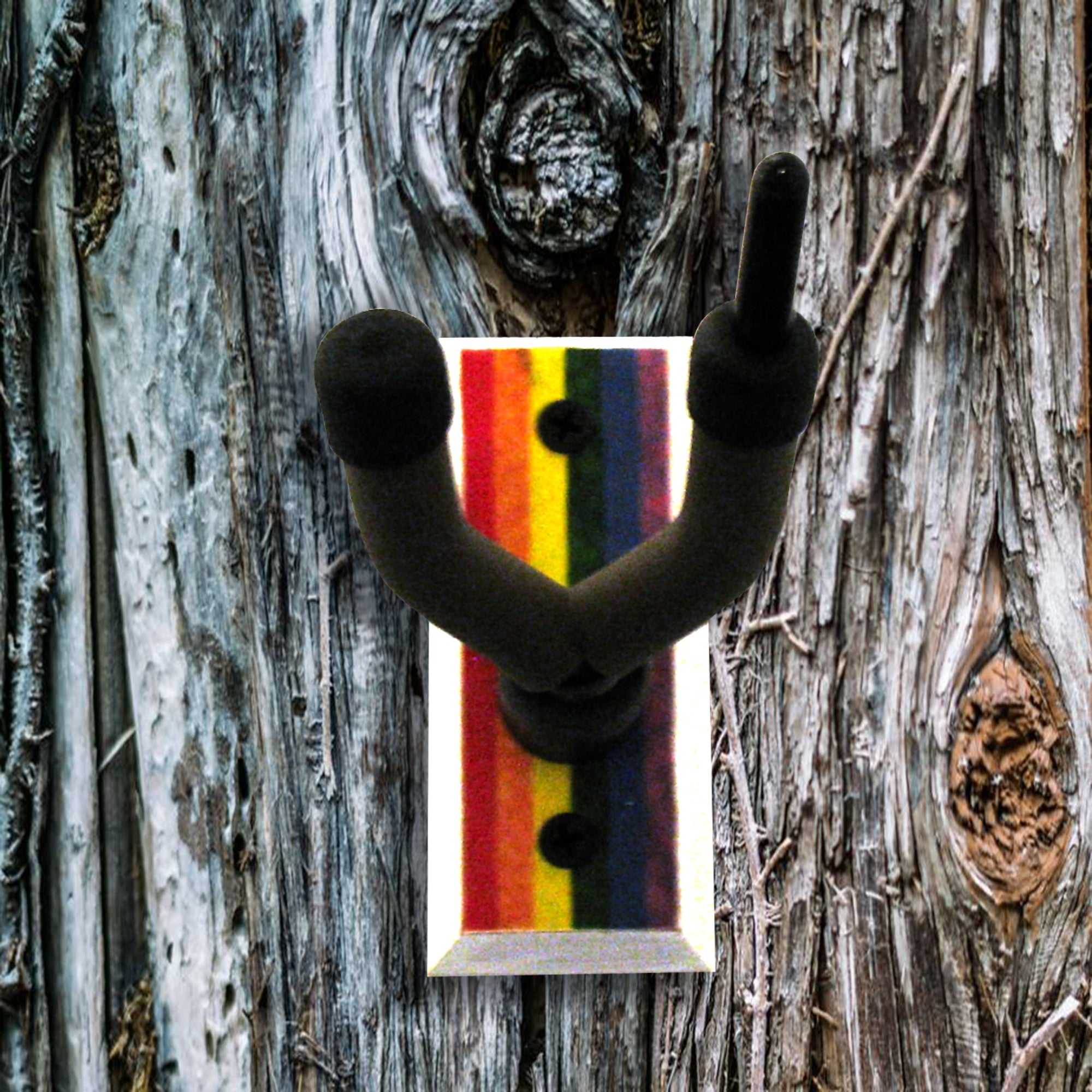 Fiddle Wall Hanger - Rainbow Flag - Distressed Reclaimed Oak